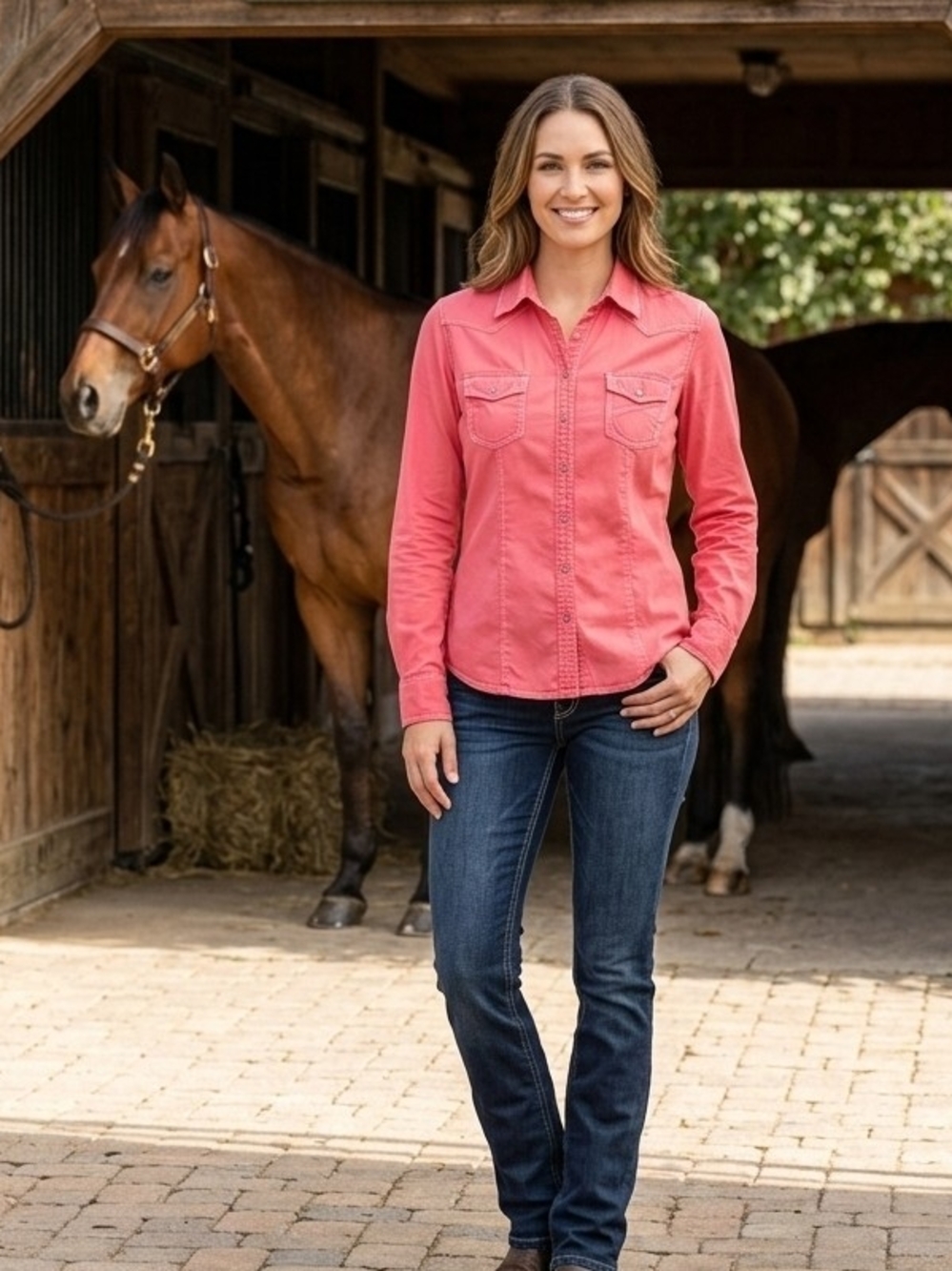 Bit & Bridle Coral Western Button-Down Shirt - Size M